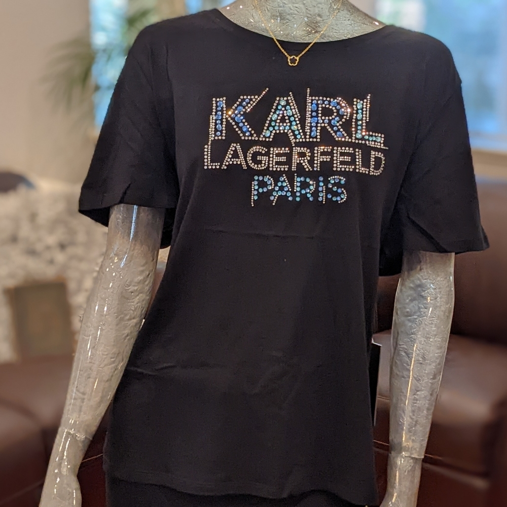 KARL LAGERFELD PARIS EMBELLISHED LOGO SHIRT SIZE X SMALL EUC ❤